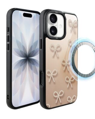 Etui do iPhone 17 IBIZU DropGuard Matt z MagSafe, Zimowa magia, Perłowe kokardki