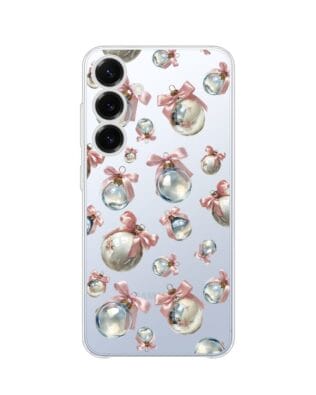 Etui do Samsung Galaxy S25 przeźroczyste, silikonowe Flexi, Przytulne święta, Pastelowe bombki