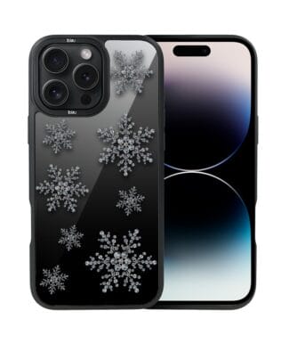 Etui do iPhone 14 Pro Max IBIZU DropGuard Matt z MagSafe, Zimowa magia, Płatki śniegu na czarnym lustrze