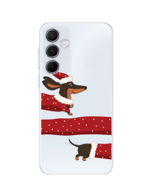 Etui do Samsung Galaxy A35 5G przeźroczyste, silikonowe Flexi, Przytulne święta, świąteczny jamnik