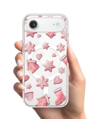 Etui do iPhone Air z MagSafe przeźroczyste, silikonowe Flexi, Przytulne święta, Różowe pierniczki