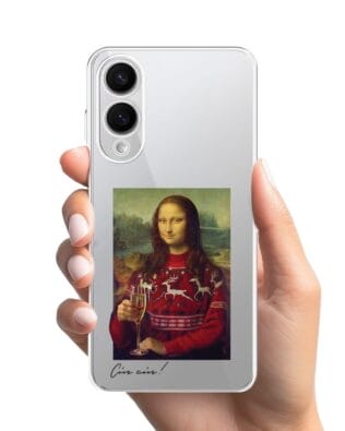 Etui do Samsung Galaxy S25 Edge przeźroczyste, silikonowe Flexi, Mona Lisa z szampanem