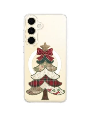 Etui do Samsung Galaxy S24 z MagSafe przeźroczyste, silikonowe Flexi, Przytulne święta, Kraciasta choinka