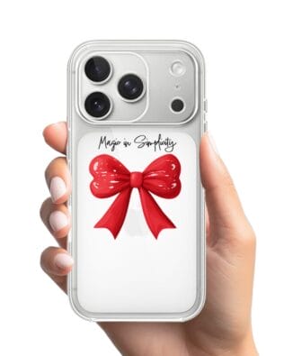 Etui do iPhone 17 Pro przeźroczyste, silikonowe Flexi, Przytulne święta, Czerwona kokarda