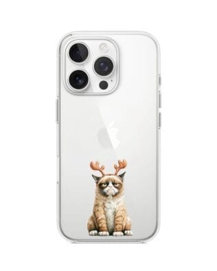 Etui do iPhone 16 Pro Max przeźroczyste, silikonowe Flexi, Przytulne święta, Kot który nie chciał być reniferem