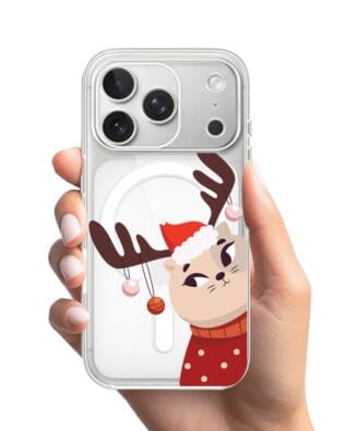 Etui do iPhone 17 Pro z MagSafe przeźroczyste, silikonowe Flexi, Kotek przebrany za reniferka