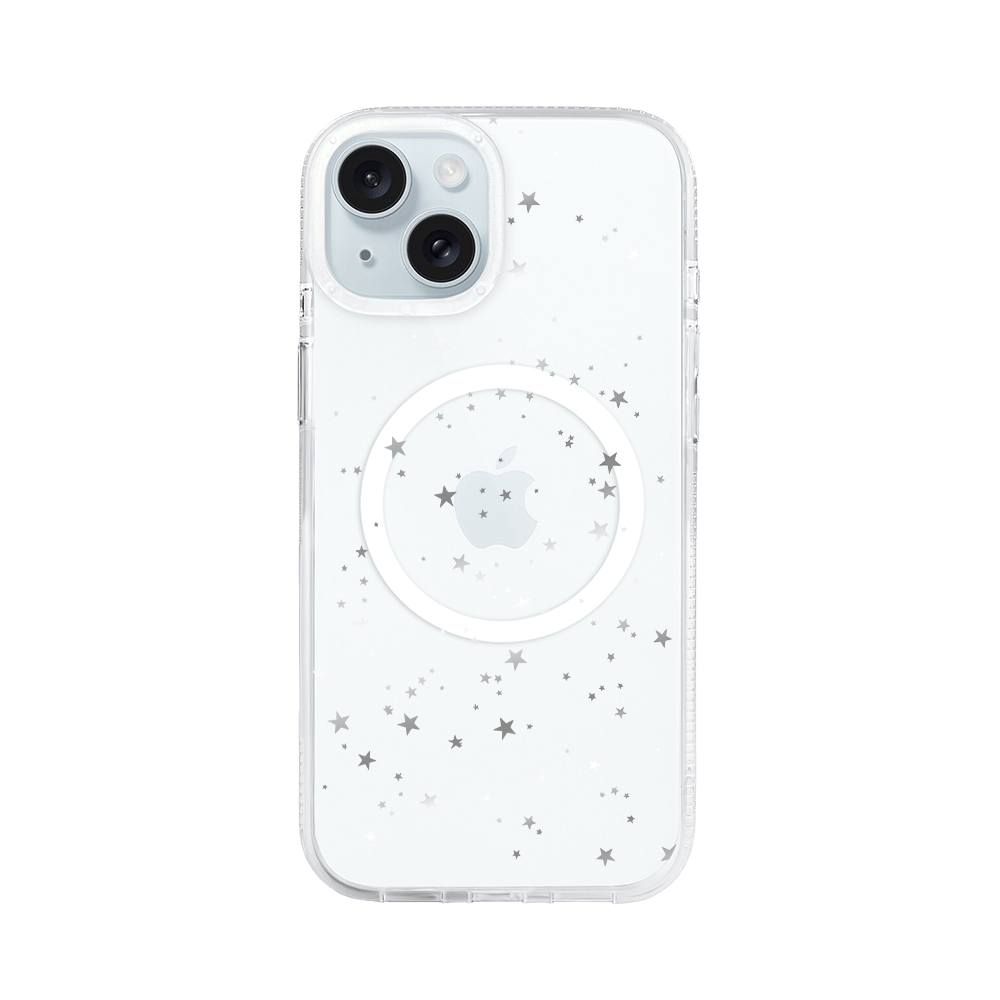 Etui do iPhone 15 z MagSafe przeźroczyste, silikonowe Flexi, Szampańskie gwiazdki