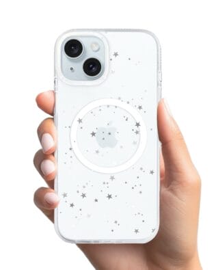 Etui do iPhone 15 z MagSafe przeźroczyste, silikonowe Flexi, Szampańskie gwiazdki