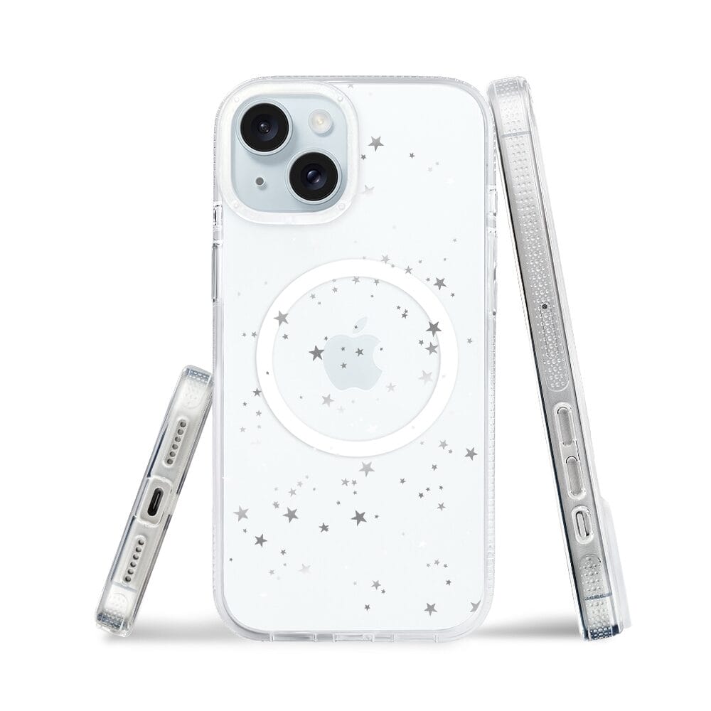 Etui do iPhone 15 z MagSafe przeźroczyste, silikonowe Flexi, Szampańskie gwiazdki - obrazek 3