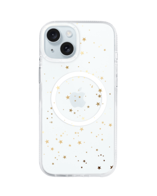 Etui do iPhone 15 z MagSafe przeźroczyste, silikonowe Flexi, Złote gwiazdki