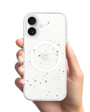 Etui do iPhone 16 z MagSafe przeźroczyste, silikonowe Flexi, Szampańskie gwiazdki