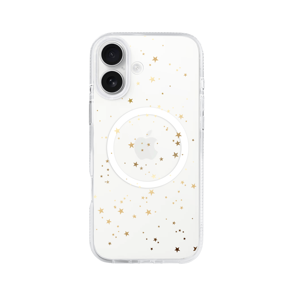 Etui do iPhone 16 z MagSafe przeźroczyste, silikonowe Flexi, Złote gwiazdki