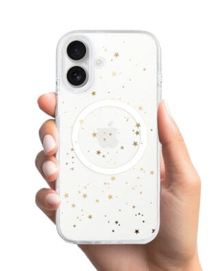 Etui do iPhone 16 z MagSafe przeźroczyste, silikonowe Flexi, Złote gwiazdki