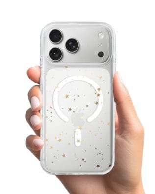 Etui do iPhone 17 Pro Max z MagSafe przeźroczyste, silikonowe Flexi, Złote gwiazdki