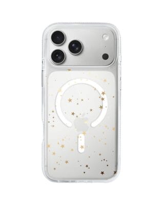 Etui do iPhone 17 Pro Max z MagSafe przeźroczyste, silikonowe Flexi, Złote gwiazdki