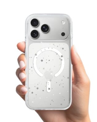Etui do iPhone 17 Pro Max z MagSafe przeźroczyste, silikonowe Flexi, Szampańskie gwiazdki