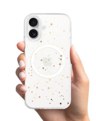 Etui do iPhone 17 z MagSafe przeźroczyste, silikonowe Flexi, Złote gwiazdki