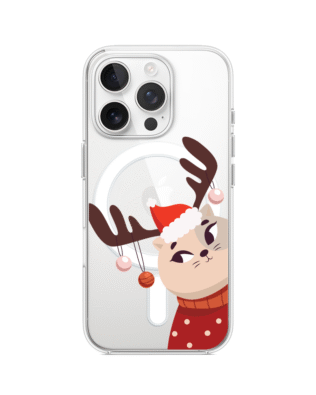 Etui do iPhone 16 Pro z MagSafe przeźroczyste, silikonowe Flexi, Kotek przebrany za reniferka