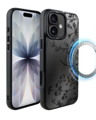 Etui do iPhone 17 IBIZU DropGuard Matt z MagSafe, Midnight, Dotyk kwiatów