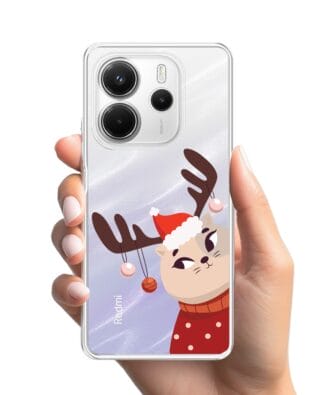 Etui do Xiaomi Redmi Note 14 5G przeźroczyste, silikonowe Flexi, Kotek przebrany za reniferka