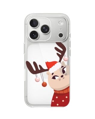 Etui do iPhone 17 Pro Max przeźroczyste, silikonowe Flexi, Kotek przebrany za reniferka