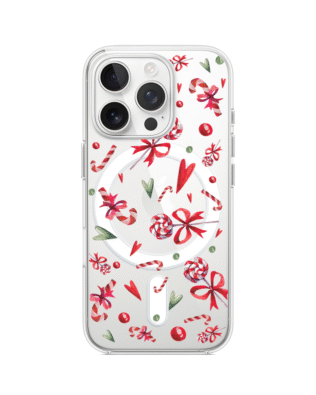 Etui do iPhone 16 Pro z MagSafe przeźroczyste, silikonowe Flexi, Cukierki świąteczne