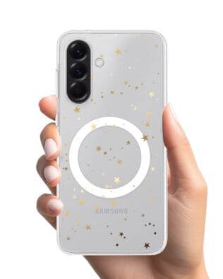 Etui do Samsung Galaxy A56 5G z MagSafe przeźroczyste, silikonowe Flexi, Zimowa magia, Złote gwiazdki
