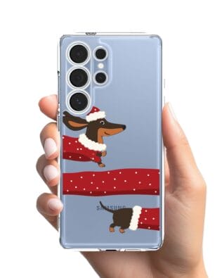 Etui do Samsung Galaxy S25 Ultra przeźroczyste, silikonowe Flexi, Przytulne święta, świąteczny jamnik