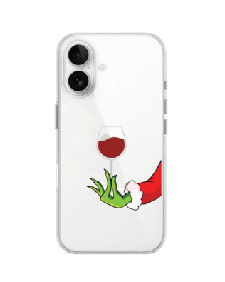 Etui do iPhone 16 Plus, zielony psotnik z lampką wina, przeźroczyste