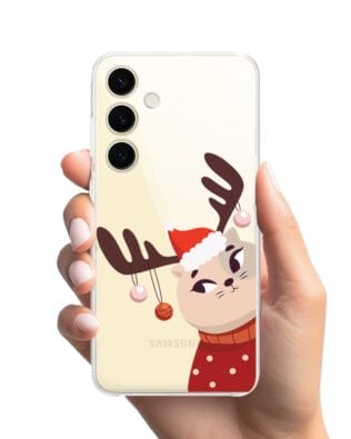 Etui do Samsung Galaxy S24 Plus przeźroczyste, silikonowe Flexi, Kotek przebrany za reniferka
