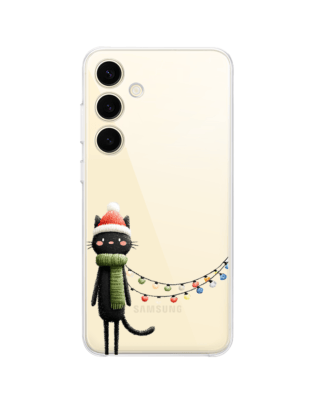 Etui do Samsung Galaxy S24 przeźroczyste, silikonowe Flexi, Przytulne święta, Kot przebrany za elfa