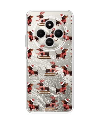 Etui do Xiaomi POCO C75 przeźroczyste, silikonowe Flexi, Przytulne święta, Jamniki na saniach