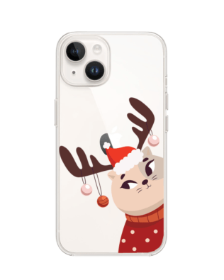 Etui do iPhone 14 Plus przeźroczyste, silikonowe Flexi, Kotek przebrany za reniferka