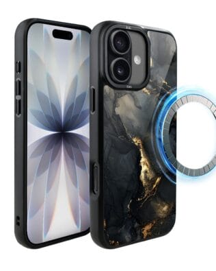 Etui do iPhone 17 IBIZU DropGuard Matt z MagSafe, Ethereal Essence, Czarny diament ze złotem