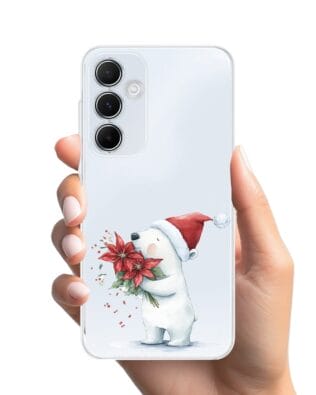 Etui do Samsung Galaxy A55 5G przeźroczyste, silikonowe Flexi, Przytulne święta, Miś świąteczny
