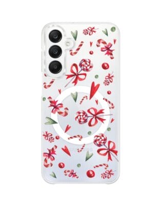 Etui do Samsung Galaxy A25 5G z MagSafe przeźroczyste, silikonowe Flexi, Cukierki świąteczne
