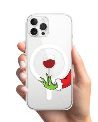 Etui do iPhone 12 Pro Max z MagSafe przeźroczyste, silikonowe Flexi, Zielony psotnik z lampką wina