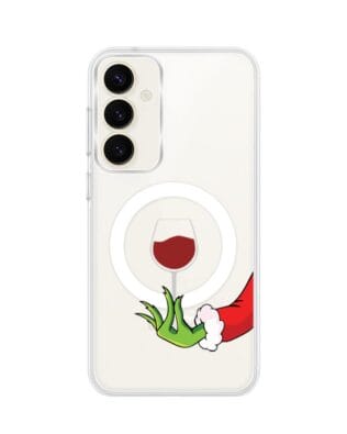 Etui do Samsung Galaxy S23 Plus z MagSafe przeźroczyste, silikonowe Flexi, Zielony psotnik z lampką wina