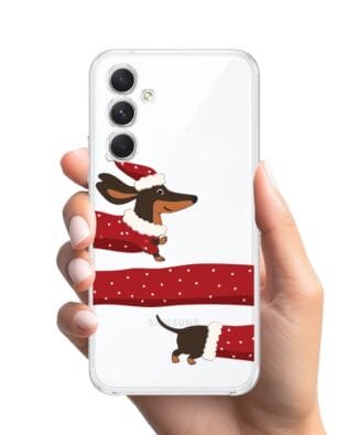 Etui do Samsung Galaxy A54 5G przeźroczyste, silikonowe Flexi, Przytulne święta, świąteczny jamnik