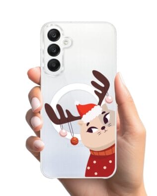 Etui do Samsung Galaxy A25 5G z MagSafe przeźroczyste, silikonowe Flexi, Kotek przebrany za reniferka