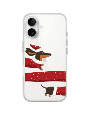 Etui do iPhone 16 przeźroczyste, silikonowe Flexi, Przytulne święta, świąteczny jamnik