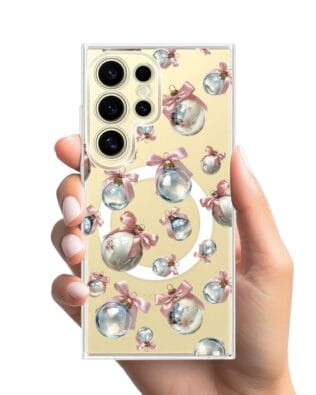 Etui do Samsung Galaxy S24 Ultra z MagSafe przeźroczyste, silikonowe Flexi, Przytulne święta, Pastelowe bombki