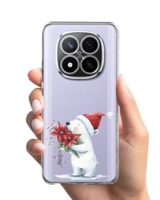 Etui do Xiaomi Redmi Note 14 Pro 4G przeźroczyste, silikonowe Flexi, Przytulne święta, Miś świąteczny