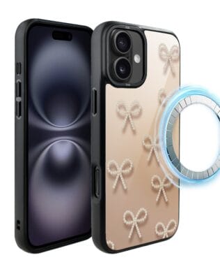 Etui do iPhone 16 Plus IBIZU DropGuard Matt z MagSafe, Zimowa magia, Perłowe kokardki