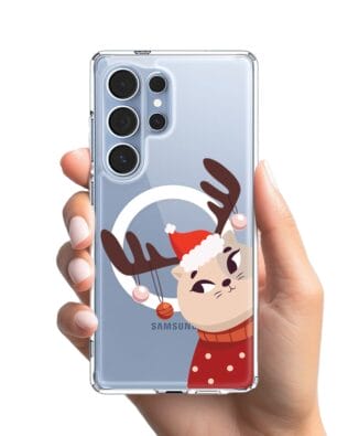 Etui do Samsung Galaxy S25 Ultra z MagSafe przeźroczyste, silikonowe Flexi, Kotek przebrany za reniferka