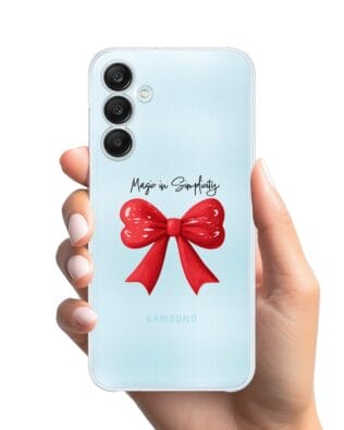 Etui do Samsung Galaxy M35 5G przeźroczyste, silikonowe Flexi, Przytulne święta, Czerwona kokarda