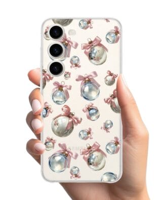 Etui do Samsung Galaxy S23 Plus przeźroczyste, silikonowe Flexi, Przytulne święta, Pastelowe bombki