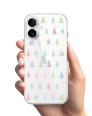 Etui do iPhone 16 Plus przeźroczyste, silikonowe Flexi, Pastelowe choinki