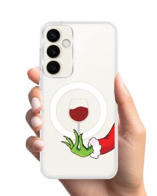 Etui do Samsung Galaxy S23 Plus z MagSafe przeźroczyste, silikonowe Flexi, Zielony psotnik z lampką wina