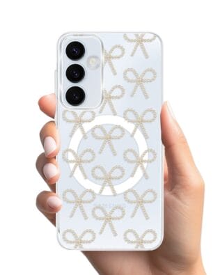 Etui do Samsung Galaxy A35 5G z MagSafe przeźroczyste, silikonowe Flexi, Przytulne święta, złote kokardki